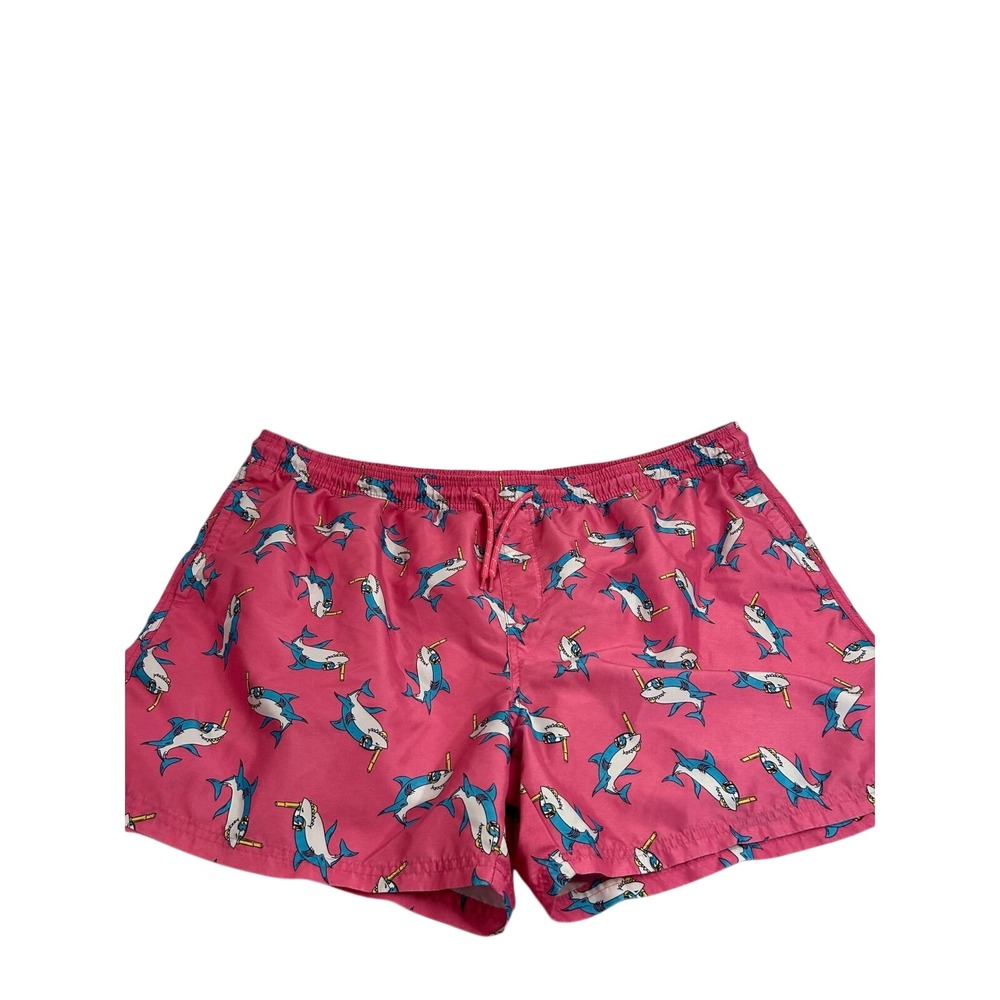 No Boundaries Swim Trunks 3XL Pink Shark Print Novelty Mens Board Shorts